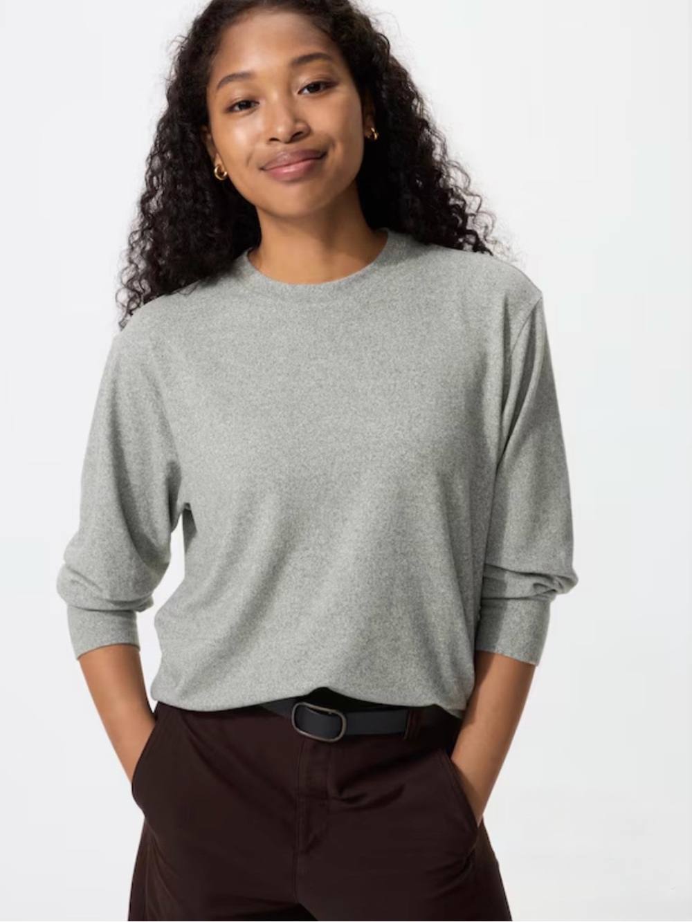 Uniqlo Soft Knitted Fleece T-Shirt | Long Sleeve Grey